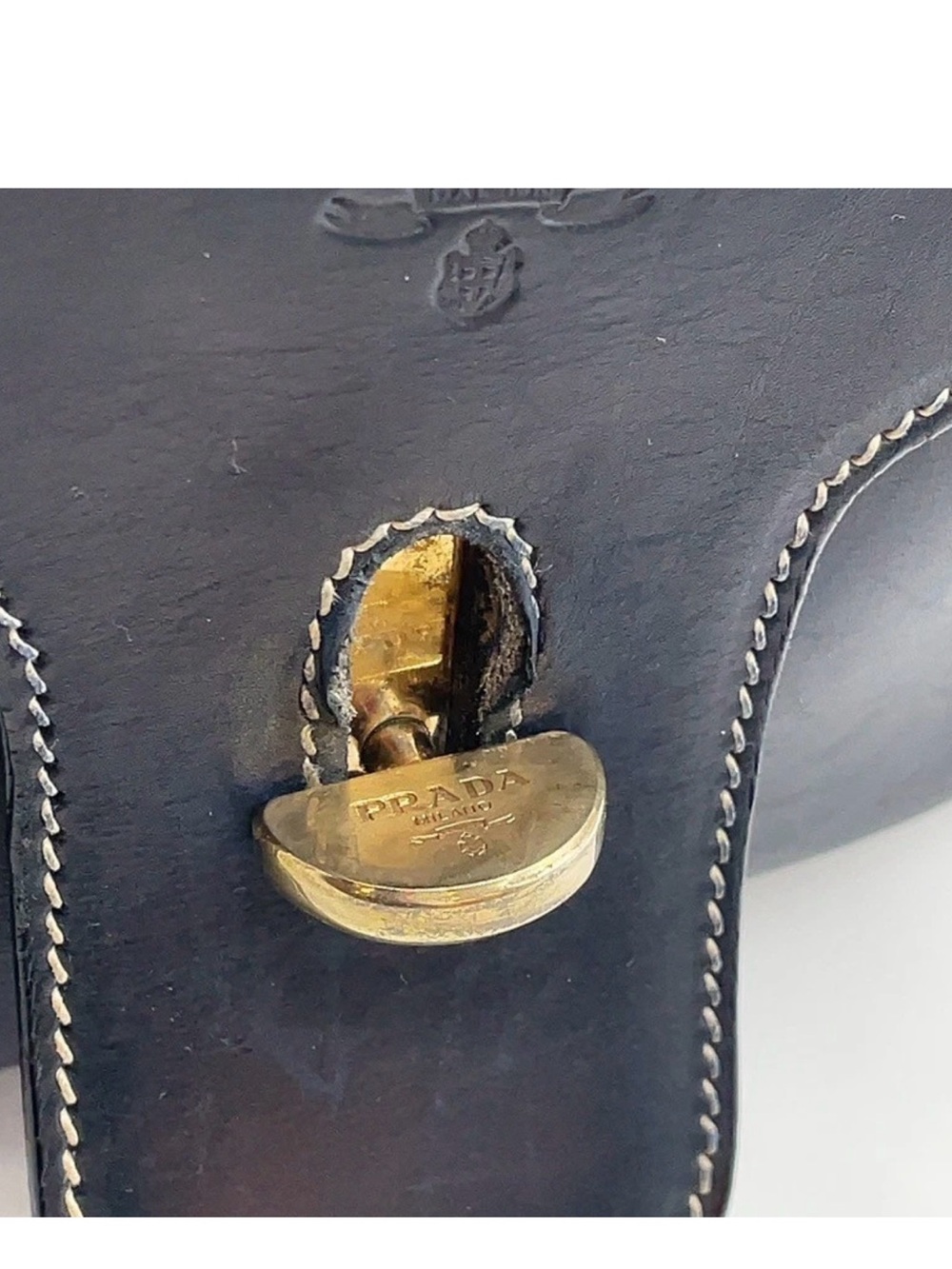 Prada Vintage Gold Hardware Leather Navy Flap Shoulder Bag W/Dustbag COA - Picture 10 of 11